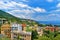 Aerial view from the rooftops of the Cathedral of the Infant Jesus of Prague school, Arenzano, Liguria, Italy.