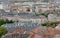 Aerial view of rooftops of the city of Belfort in France. Old city is in the foreground.