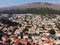 Aerial view of rooftops of Dubrovnik old historical town and Adriatic sea in Croatia. UNESCO World Heritage site, Famous