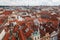 Aerial view of the rooftops of the historical buildings in Prague, Czech Republic