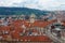 Aerial view of the rooftops of the historical buildings in Prague, Czech Republic