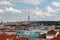 Aerial view of the rooftops of the historical buildings in Prague, Czech Republic