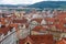 Aerial view of the rooftops of the historical buildings in Prague, Czech Republic