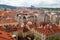 Aerial view of the rooftops of the historical buildings in Prague, Czech Republic