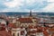 Aerial view of the rooftops of the historical buildings in Prague, Czech Republic