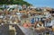 Aerial view of rooftops. Old English seaside town. Hastings UK.