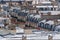 Aerial view of rooftops of Parisian apartment buildings