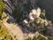 Aerial view of rope dangerous walkway over the canyon in crimea b