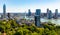 Aerial view of Rotterdam cityscape on Nieuwe Maas with Erasmus cable-stayed bridge