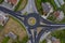 Aerial view of a roundabout, traffic at crossroads