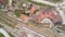 Aerial view of roundhouse and railway turntable at the locomotive depot, Varna Bulgaria