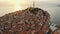 Aerial view of the Rovinj old town at sunset, Adriatic sea, Istria, Croatia