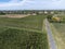 Aerial view on rows of Merlot red grapes in Saint-Emilion wine making region in Pomerol, right bank in Bordeaux, ripe and ready