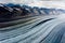 Aerial view of rows of snow capped mountains, clear mountain tops, glaciers, and ice flows form unique patterns in Alaska