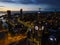 Aerial view of the Royal Liver Building, Cunard Building and Port of Liverpool Building, Liverpool, Merseyside.