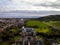 Aerial view of Royal mile end and Arthurs seat in Edinburgh