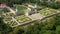 Aerial view of the royal palace in Warsaw. Poland. Wilanow Palace. Flying drones over the royal palace, a beautiful building