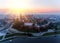 Aerial view Royal Wawel Castle and Gothic Cathedral in Cracow, Poland, with Renaissance Sigismund Chapel with golden