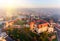 Aerial view Royal Wawel Castle and Gothic Cathedral in Cracow, Poland, with Renaissance Sigismund Chapel with golden