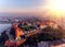 Aerial view Royal Wawel Castle and Gothic Cathedral in Cracow, Poland, with Renaissance Sigismund Chapel with golden