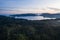 Aerial View of Rugged Limestone Islands and Bay at Sunrise