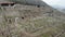 Aerial view of ruined acropolis of antique greek city Pergamon near modern city of Bergama, Turkey