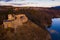 Aerial view of ruined Czorsztyn Castle, Poland