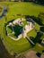 Aerial view of the ruins of the 12th century Ogmore Castle, Wales