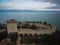 Aerial view of ruins of Castillo del Leone castle Castiglione del Lago in Umbria, Italy