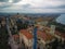 Aerial view of ruins of Castillo del Leone castle Castiglione del Lago in Umbria, Italy