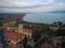 Aerial view of ruins of Castillo del Leone castle Castiglione del Lago in Umbria, Italy