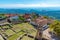 Aerial view of ruins of Fatih Sultan Mehmet mosque at grounds of Kruja castle in Albania