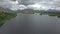 Aerial view of the ruins of historic Kilchurn Castle and Loch Awe