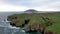 Aerial view of the ruins of Lenan Head fort at the north coast of County Donegal, Ireland.