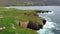 Aerial view of the ruins of Lenan Head fort at the north coast of County Donegal, Ireland.