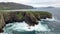 Aerial view of the ruins of Lenan Head fort at the north coast of County Donegal, Ireland.