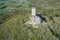 Aerial view, ruins of the medieval castle of Portela da Pena, in Xinzo de Limia. Region of A Limia, Ourense. Galicia, Spain