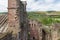 Aerial view from ruins of Melrose abbey to Scottish borders