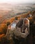 Aerial view of ruins of old castle in the Hukvaldy in Czech republic