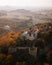 Aerial view of ruins of old castle in the Hukvaldy in Czech republic