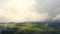 Aerial view running clouds over green forest.