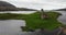 Aerial view of rural areas in the Scottish Highlands near Ardvreck Castle