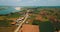 Aerial view of rural settlements near Mekong River in Koh Paen, Kampong Cham, Cambodia