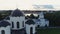 Aerial View of Russian Orthodox white-stone Church. Russia, Velikiy Novgorod.