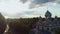 Aerial View of Russian Orthodox white-stone Church. Russia, Velikiy Novgorod.