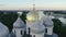 Aerial View of Russian Orthodox white-stone Church. Russia, Velikiy Novgorod.