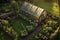 aerial view of rustic greenhouse in a garden