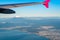 Aerial view of Sagami Bay with Mount Fuji ( Mt. Fuji ) in background and blue sky