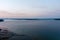 Aerial view of sailboats on the Puget Sound at sunset