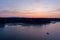 Aerial view of sailboats on the Puget Sound at sunset